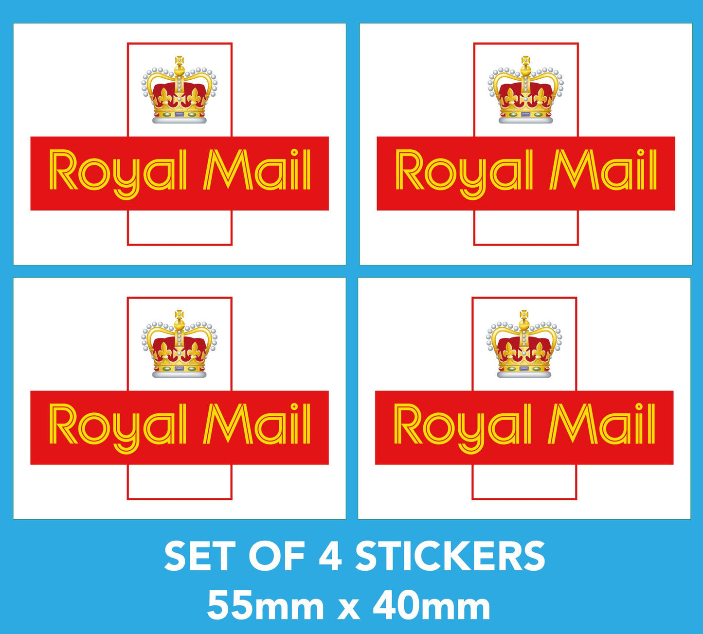 Royal Mail sticker Logo x 4 Self Adhesive Vinyl sticker RM Post postie  55mm x 40mm S123