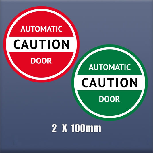 Automatic Door Caution 2 X Window Vinyl sign circle Sticker 100mm S81 waterproof